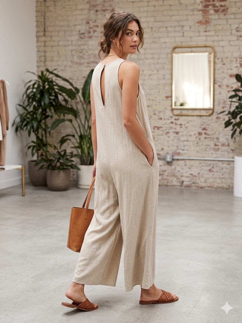 Sleeveless Wide-Leg Jumpsuit in Natural